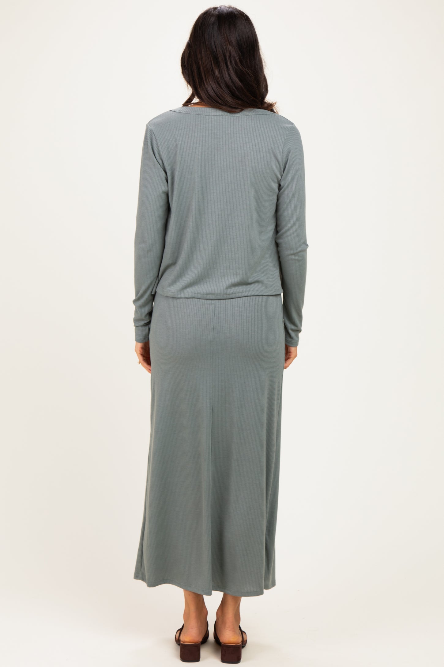 Olive Knit Dress Cardigan Set