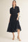 Black Drawstring Waist Tiered Midi Dress