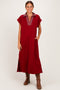 Burgundy Striped Collared Side Slit Maternity Midi Dress