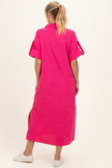 Fuchsia Side Slit Button Down Maternity Midi Dress