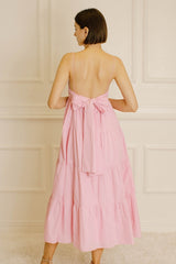 Light Pink Tiered Bow Detail Midi Dress