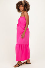 Hot Pink Strapless Cinched Waist Tie Maternity Maxi Dress