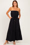 Black Strapless Cinched Waist Tie Maxi Dress