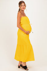 Sunflower Strapless Cinched Waist Tie Maternity Maxi Dress