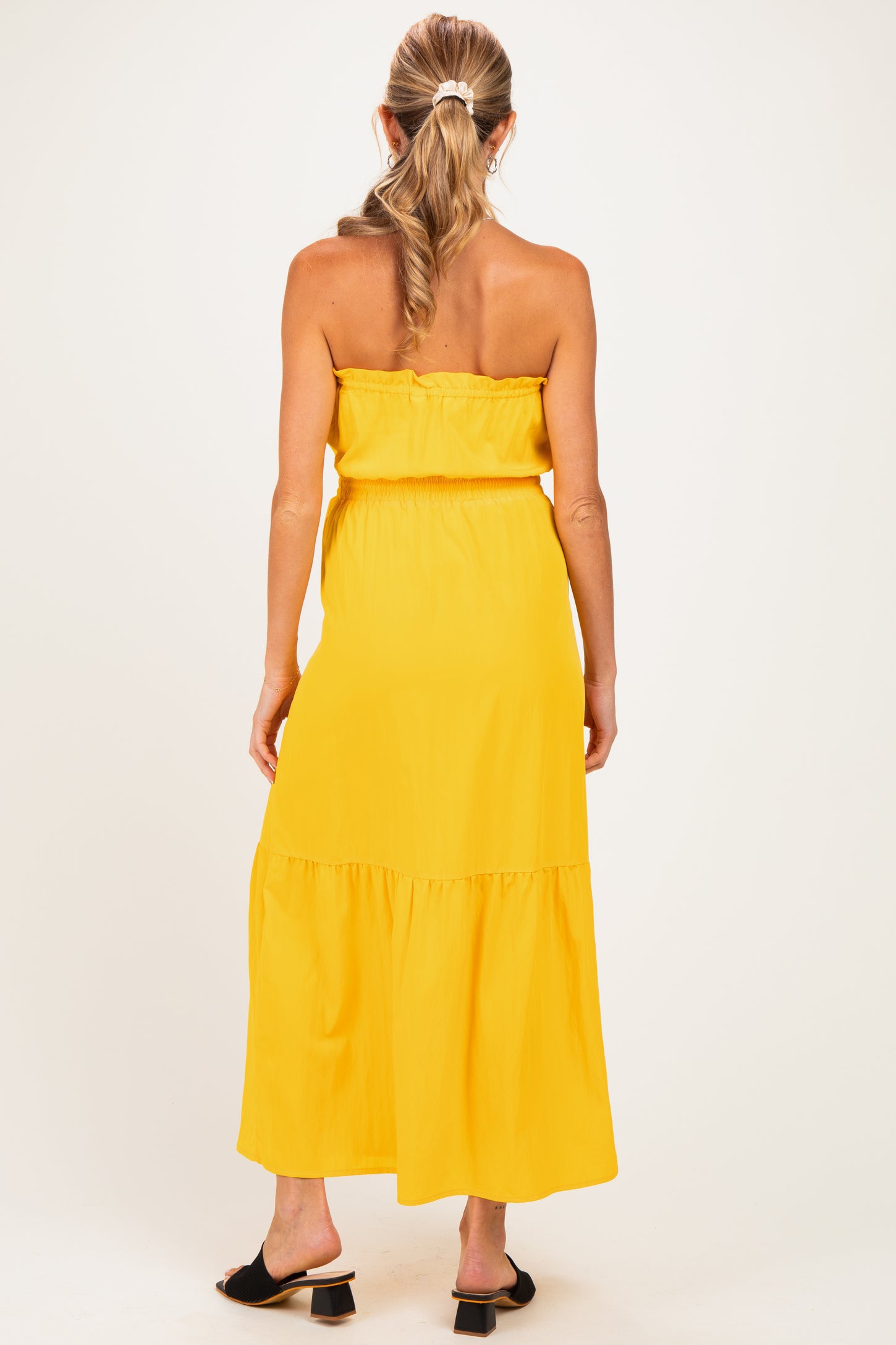 Sunflower Strapless Cinched Waist Tie Maternity Maxi Dress