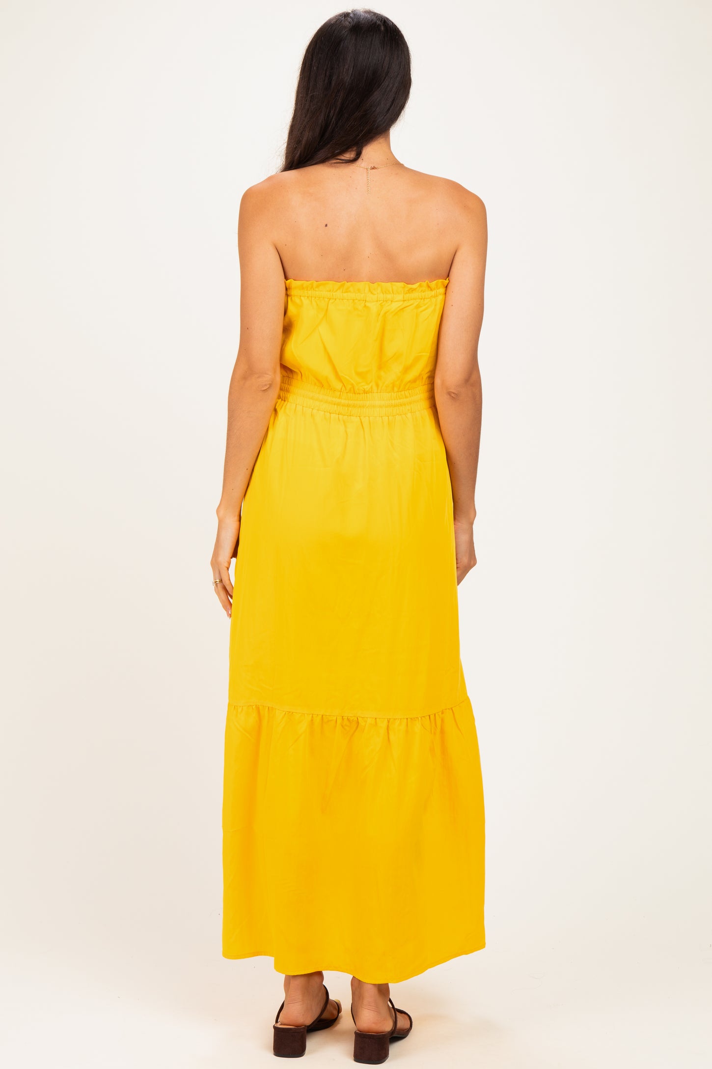 Sunflower Strapless Cinched Waist Tie Maxi Dress