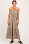 Taupe Strapless Cinched Waist Tie Maxi Dress