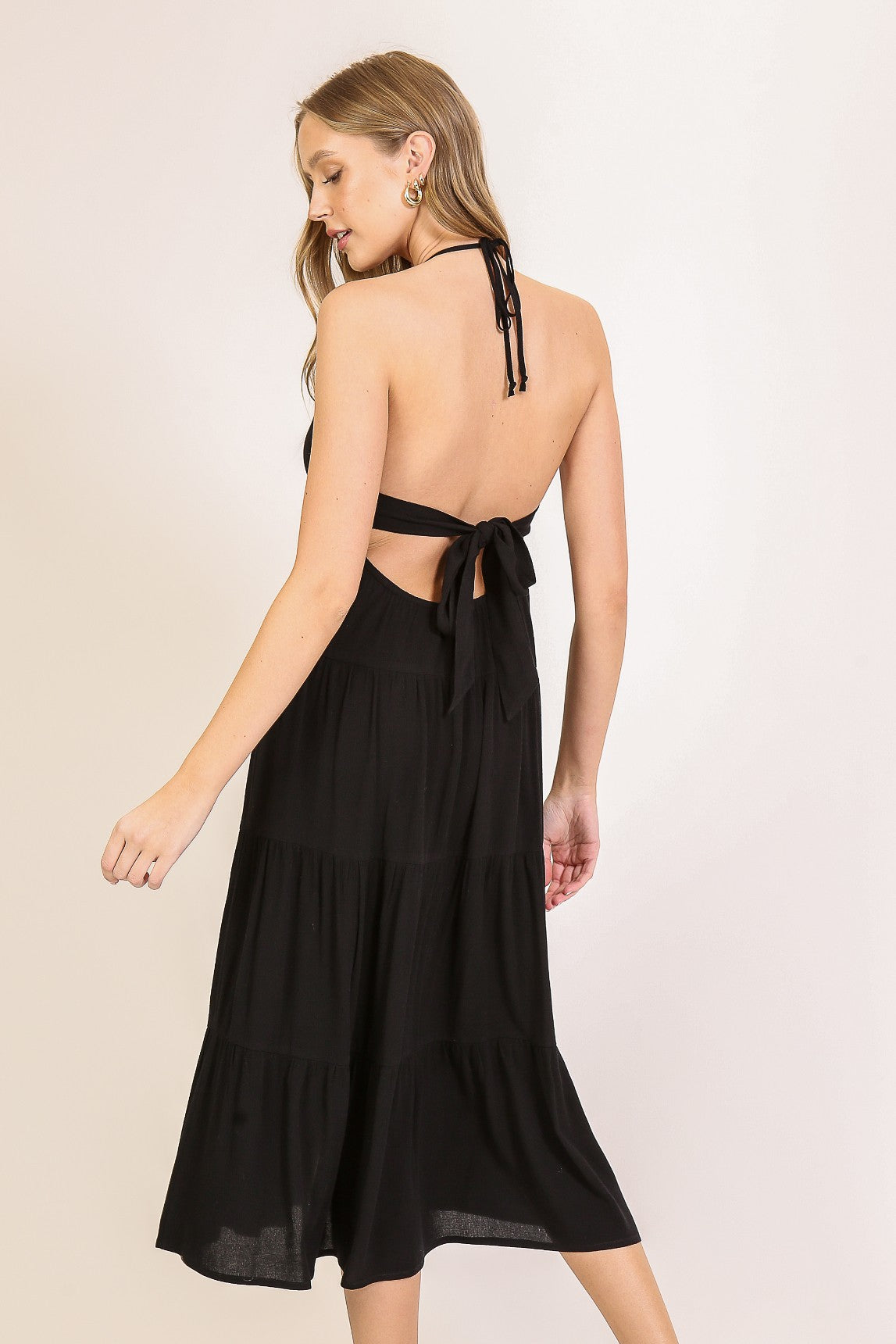 Black Halter Cutout Midi Dress