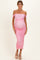 Baby Pink Ruched Mesh Off Shoulder Maternity Midi Dress