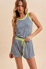 Navy Striped Solid Trim Tank Short Set