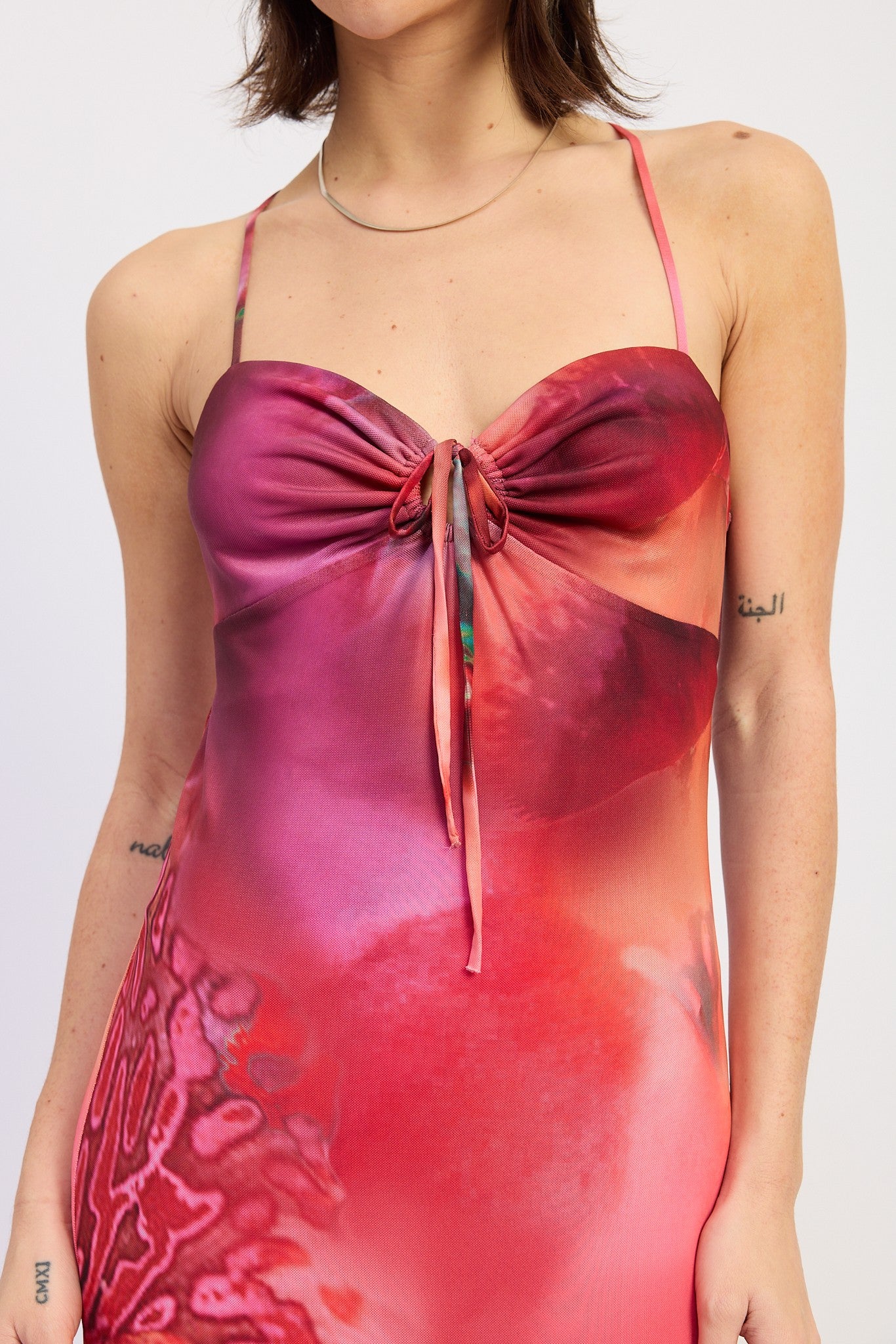 Pink Printed Crisscross Back Maxi Dress