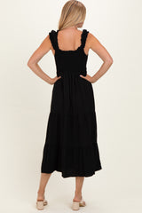 Black Smocked Tiered Ruffle Detail Dress