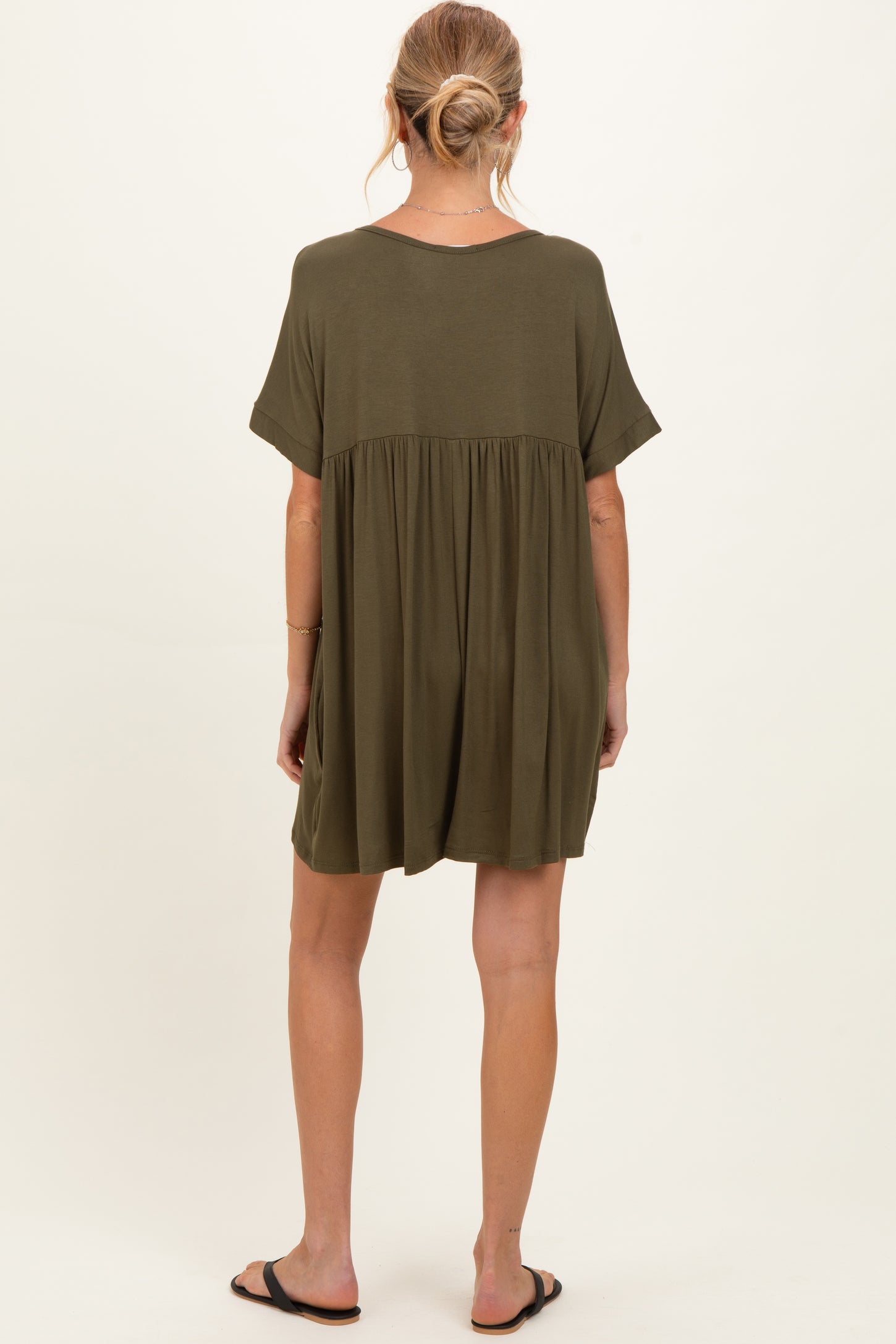 Olive V-Neck Basic Maternity Dress