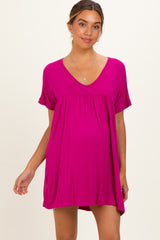 Magenta V-Neck Basic Maternity Dress