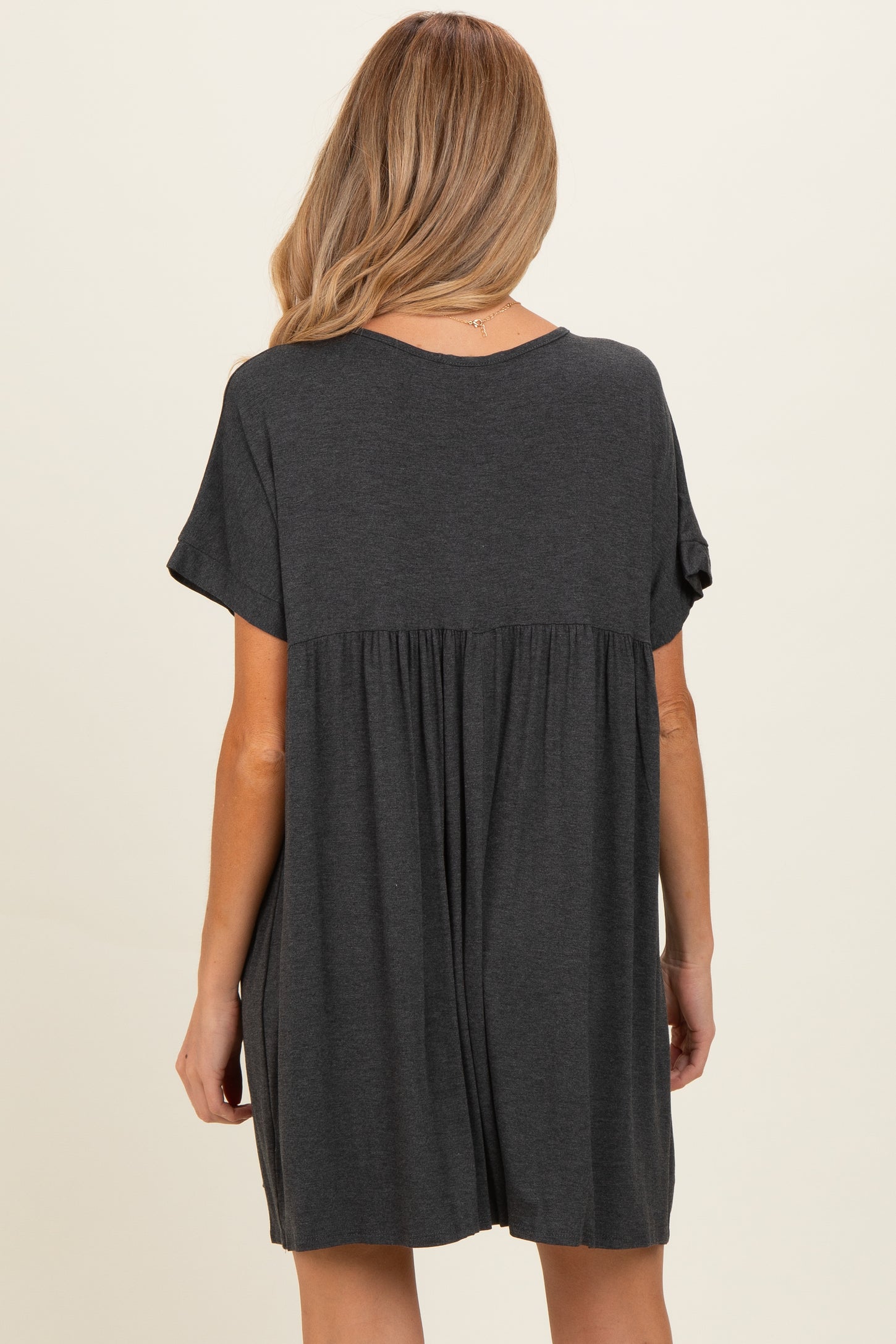 Charcoal V-Neck Basic Maternity Dress