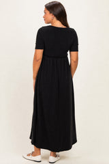 Black Short Sleeve V-Neck Maternity Maxi Dress