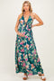 Deep Teal Floral Front Knot Open Back Maternity Maxi Dress