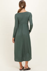 Olive Ribbed Knit Long Sleeve Maternity Maxi Dress