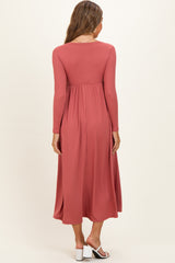 Mauve Ribbed Knit Long Sleeve Maternity Maxi Dress