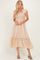 Khaki Button Accent Smocked Ruffle Midi Dress
