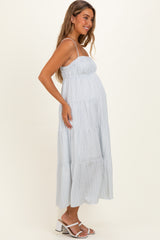 Blue Striped Empire Waist Tiered Maternity Midi Dress