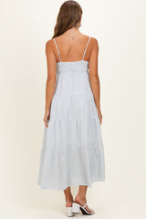 Blue Striped Empire Waist Tiered Maternity Midi Dress