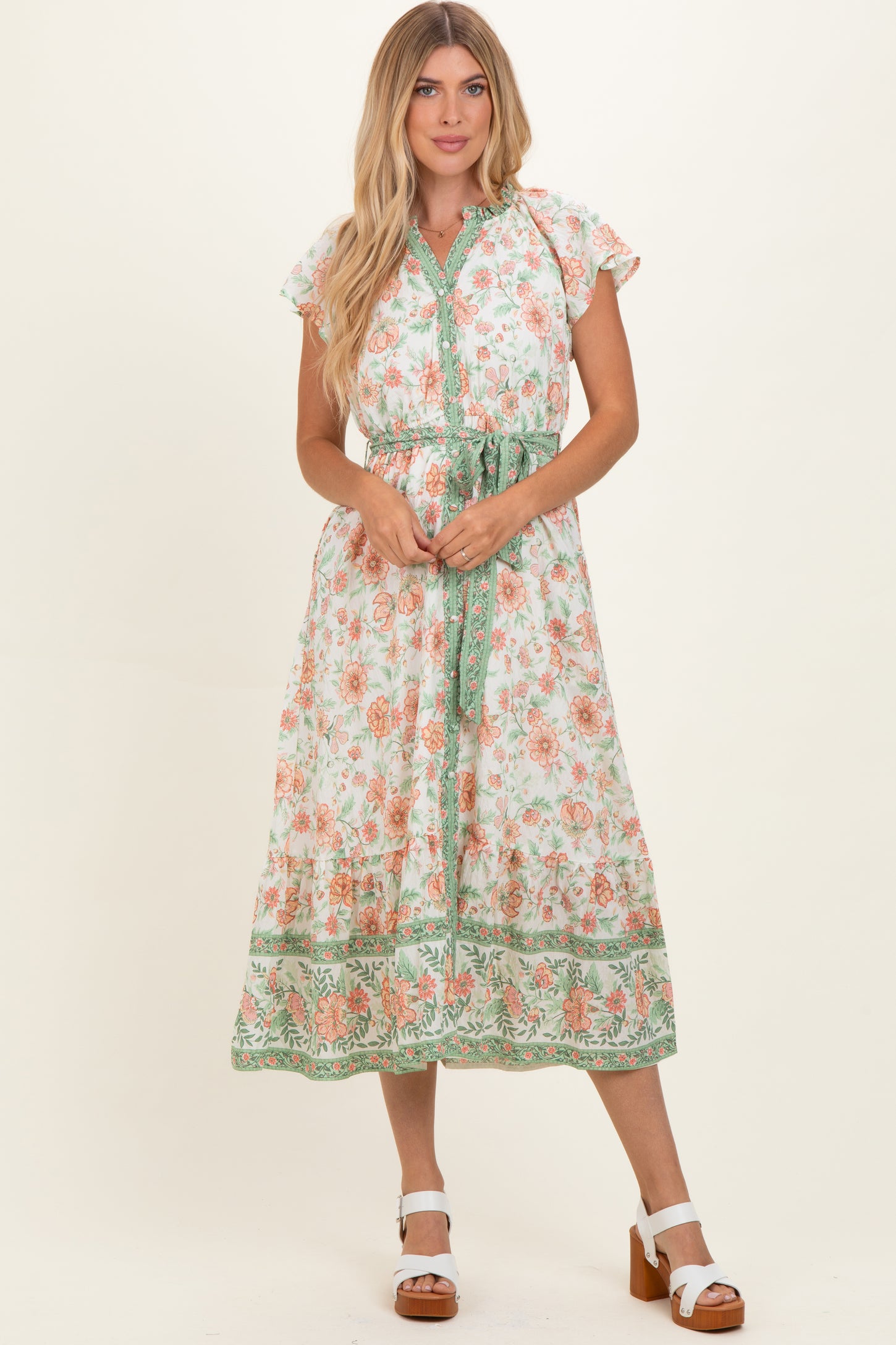 Olive Contrast Floral Shirt Dress