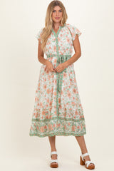 Olive Contrast Floral Shirt Dress