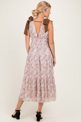 Ivory Floral Deep V Shoulder Tie Dress