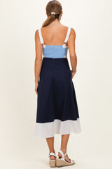 Light Blue Navy Colorblock Sleeveless Maternity Midi Dress