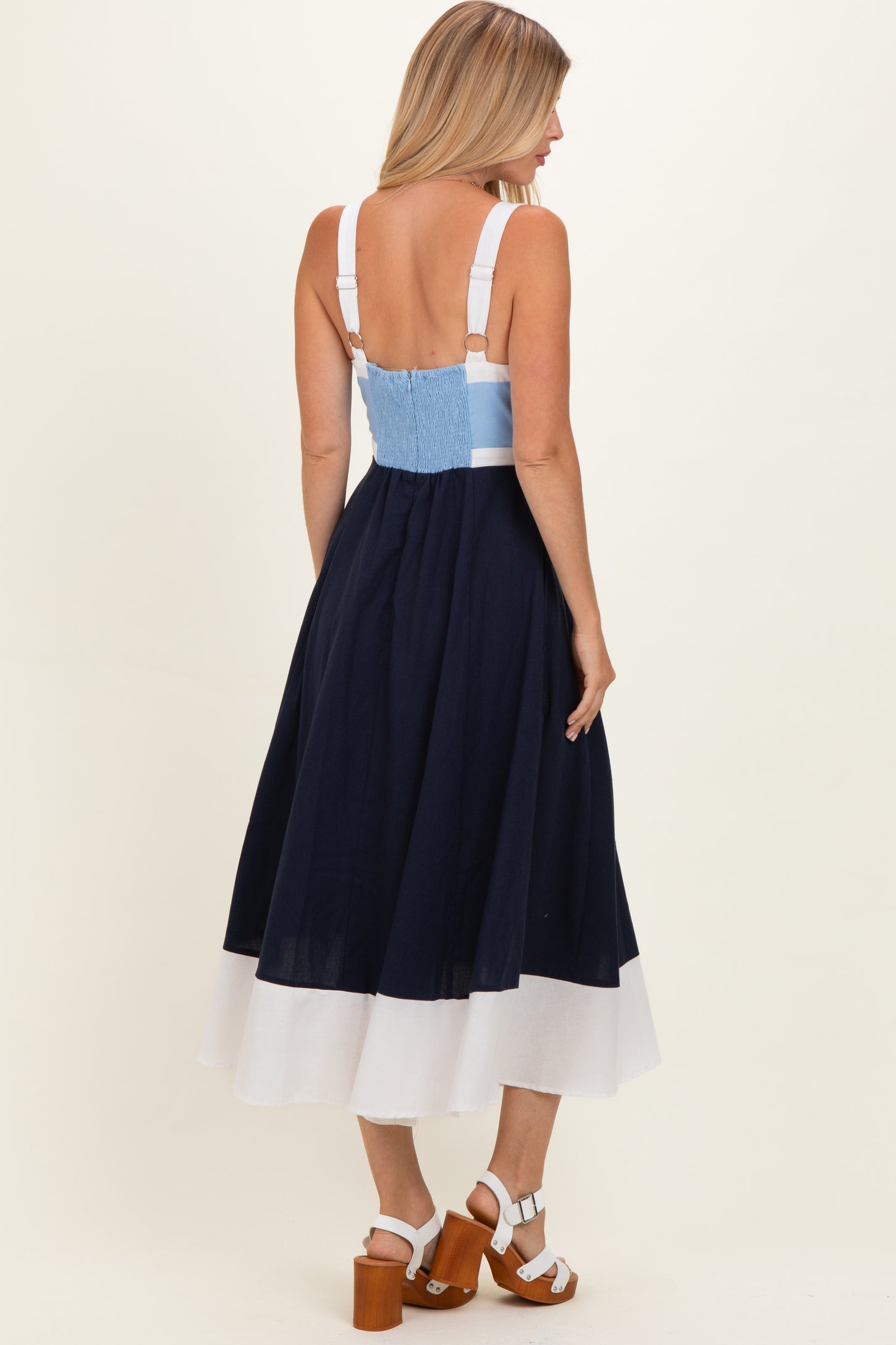 Light Blue Navy Colorblock Sleeveless Midi Dress