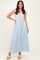 Blue Striped Sleeveless Smocked Floral Maxi Dress