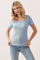 Light Blue Ruffle Trim Pointelle Knit Henley Top