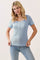 Light Blue Ruffle Trim Pointelle Knit Henley Top
