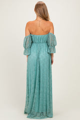 Mint Lace Off Shoulder Maxi Dress