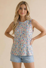 Ivory Floral Ribbed Crewneck Tank