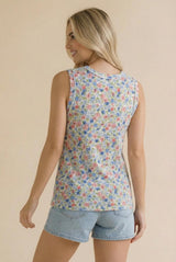 Ivory Floral Ribbed Crewneck Tank