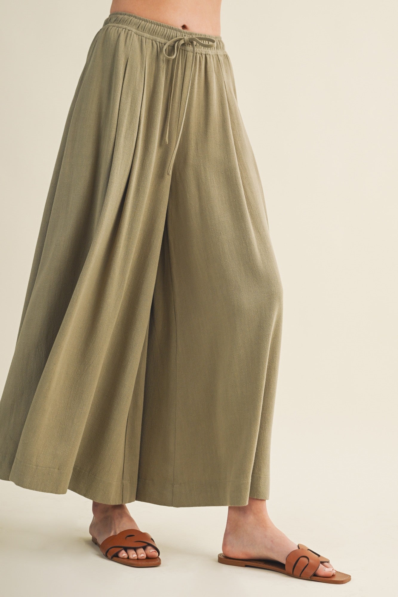 Cactus Elastic Waist Wide Leg Culottes Pants