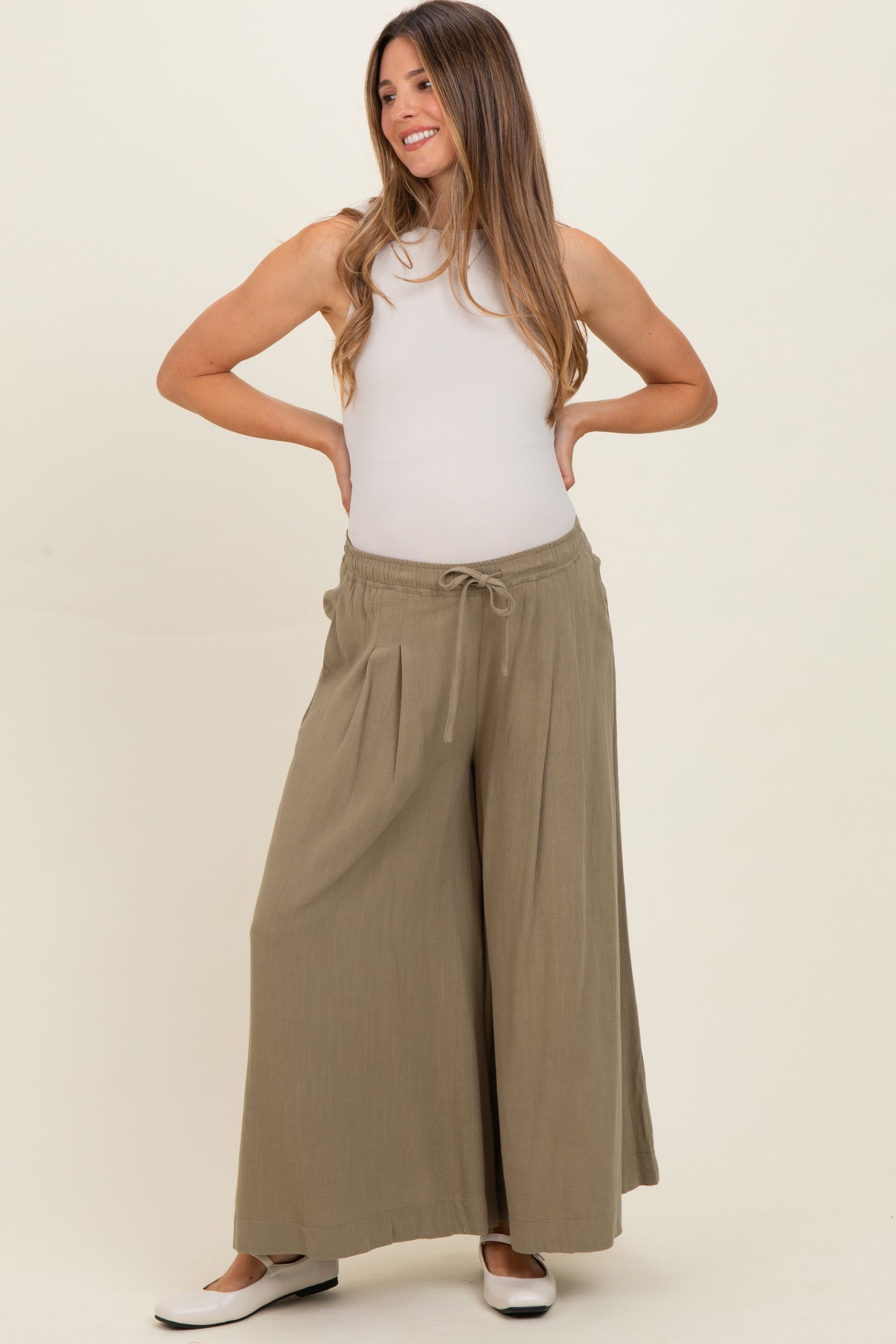 Cactus Elastic Waist Wide Leg Culottes Maternity Pants