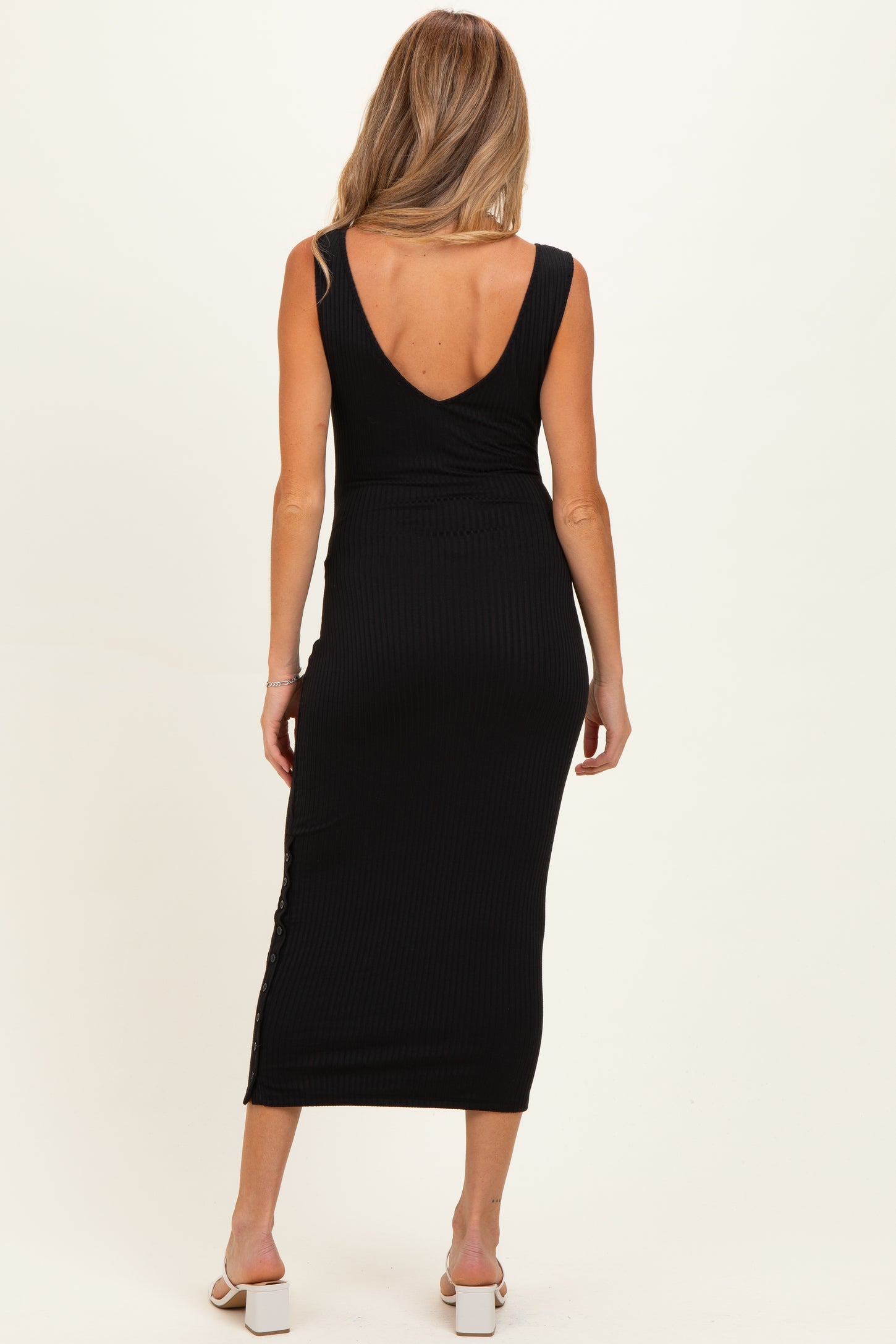 Black Notch Neckline Maternity Tank Dress