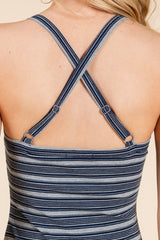 Heather Grey Navy Striped Crisscross Back Dress