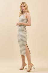 Olive Striped Crisscross Back Dress