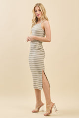 Olive Striped Crisscross Back Dress