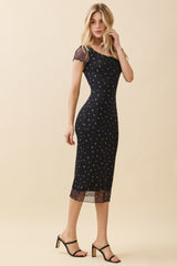 Black Floral Mesh Midi Dress