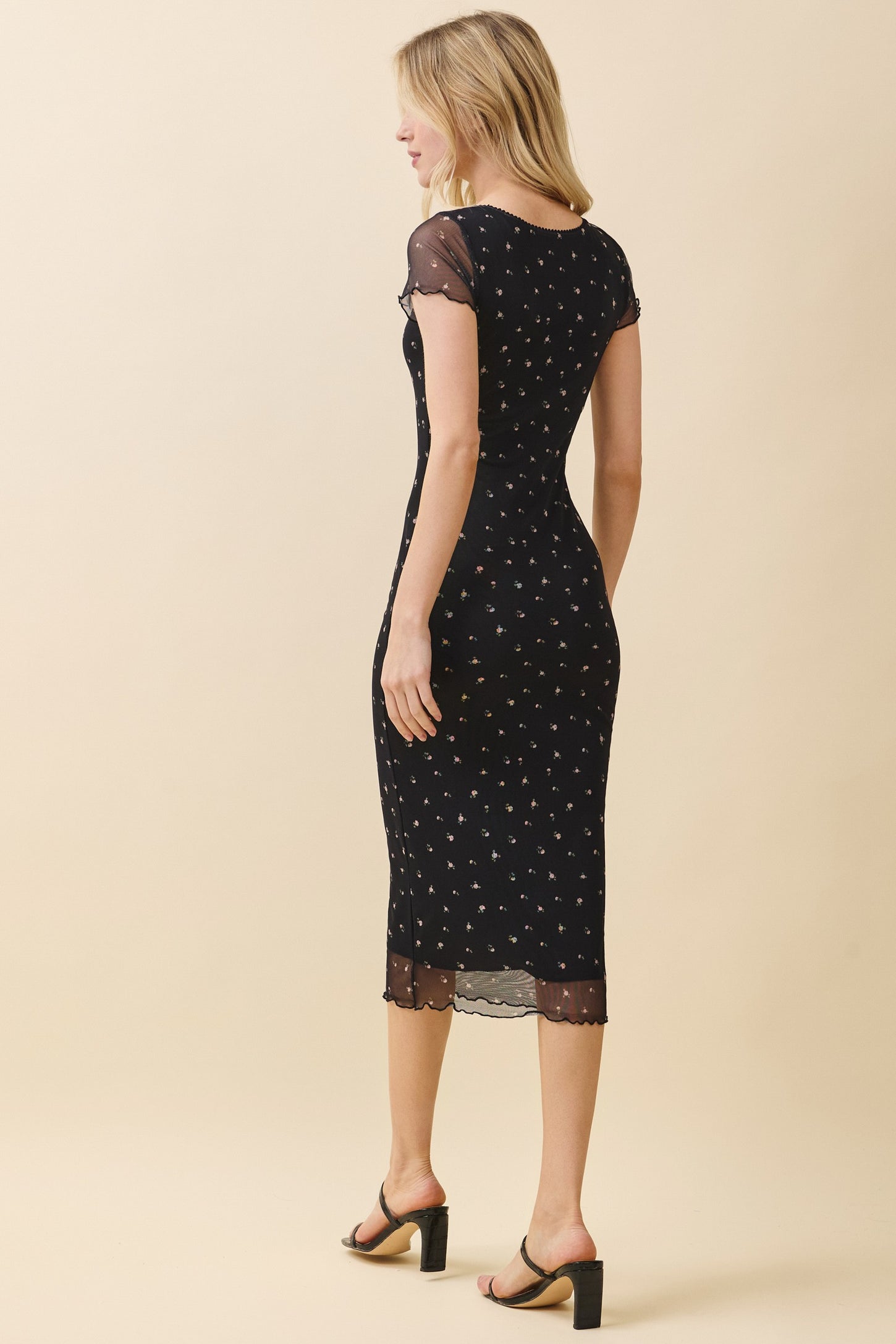 Black Floral Mesh Midi Dress