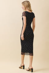 Black Floral Mesh Midi Dress