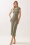 Faded Olive Colorblock Trim Midi Dress