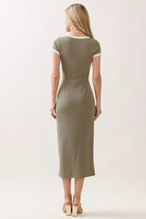 Faded Olive Colorblock Trim Midi Dress