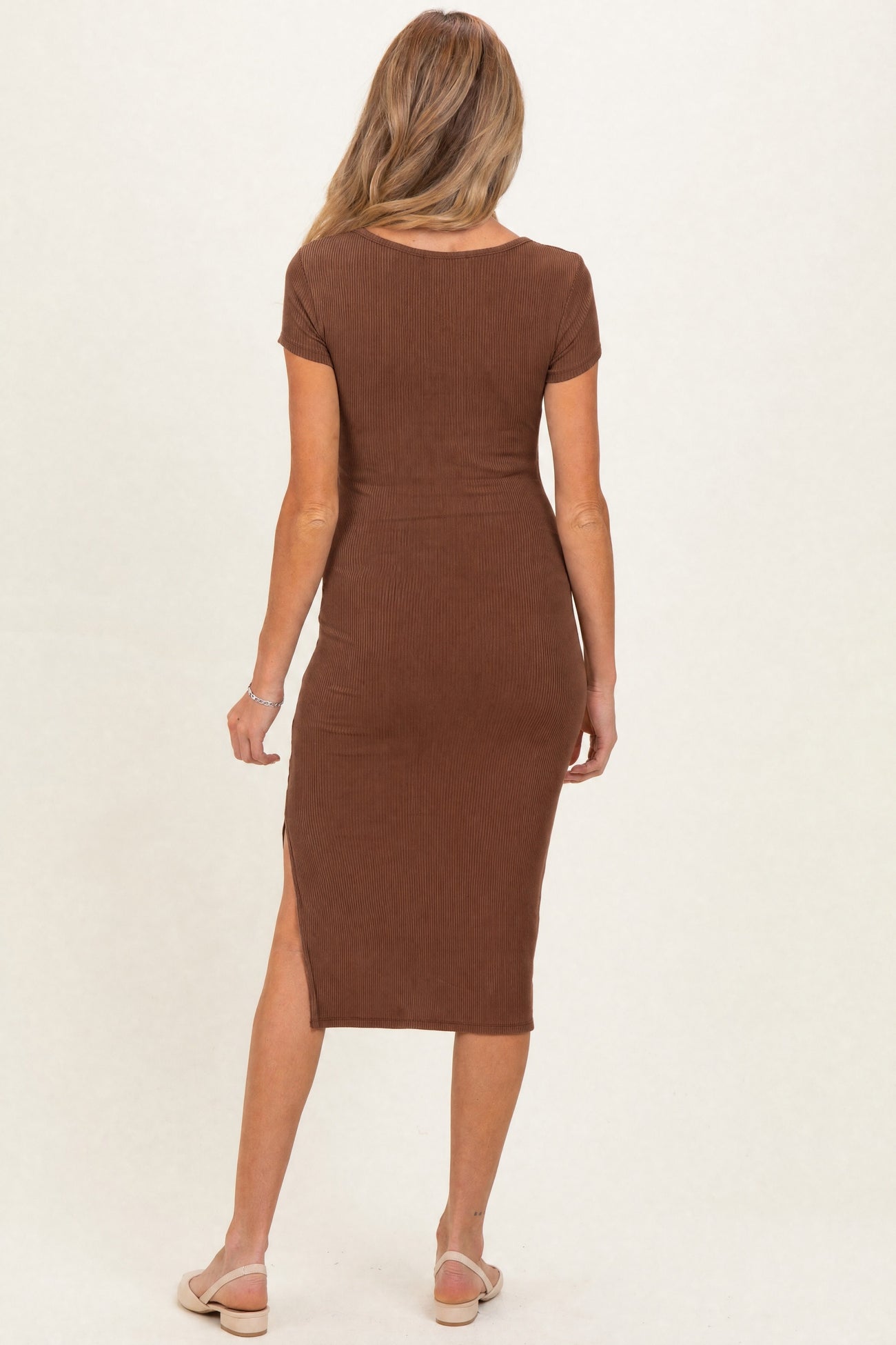 Cocoa Square Neck Side Slit Maternity Midi Dress