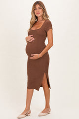 Cocoa Square Neck Side Slit Maternity Midi Dress
